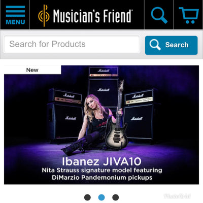 NITA AND JIVA ON THE COVER OF MUSICIAN’S FRIEND HOME PAGE