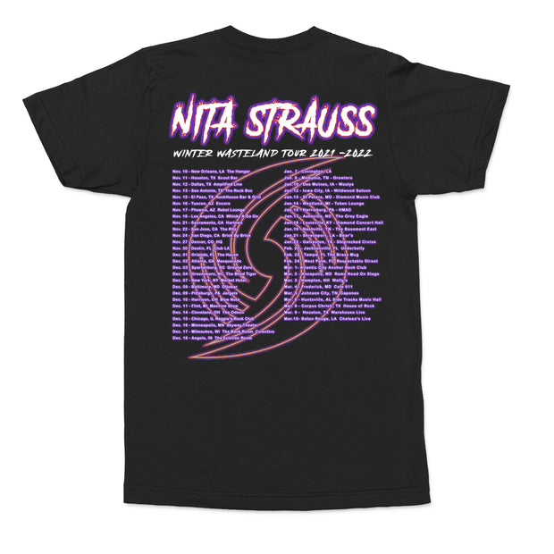 Nita Strauss Winter wasteland black tour shirt with tour dates on back