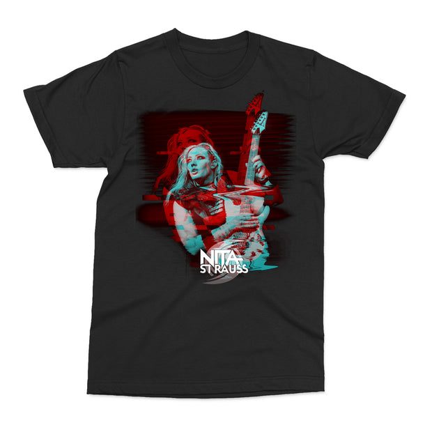 Nita Strauss of Alice Cooper black glitch art t-shirt